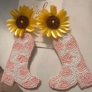 Sunflower Beaded Boot Earrings Pierce Back